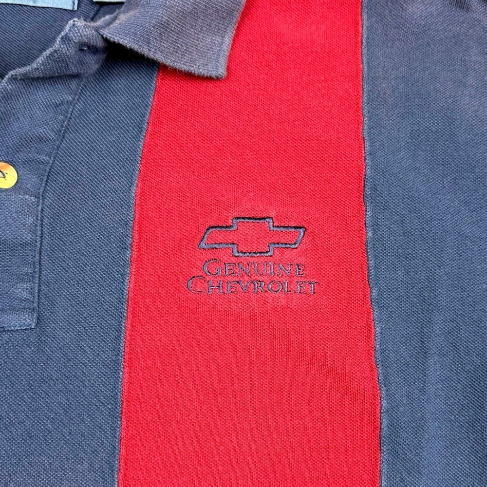 Vintage Pine Island‎ Genuine Chevrolet Polo Shirt Mens Large Blue Red Striped L - Picture 4 of 7